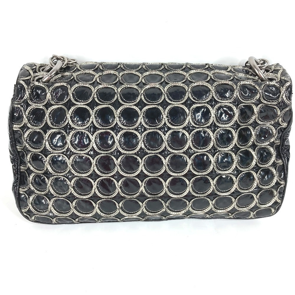 CHANEL サークルステッチ CC ココマーク ロゴ チェーンバッグ カバン 肩掛け フラップ ショルダーバッグ コーティングキャンバス レディース ブラック