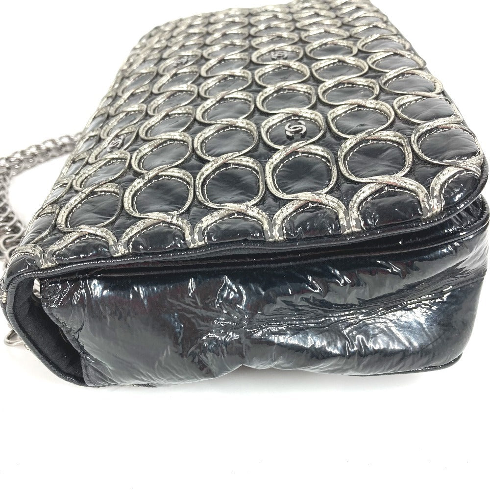 CHANEL サークルステッチ CC ココマーク ロゴ チェーンバッグ カバン 肩掛け フラップ ショルダーバッグ コーティングキャンバス レディース ブラック