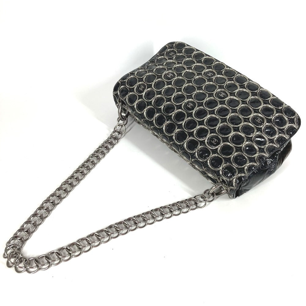 CHANEL サークルステッチ CC ココマーク ロゴ チェーンバッグ カバン 肩掛け フラップ ショルダーバッグ コーティングキャンバス レディース ブラック