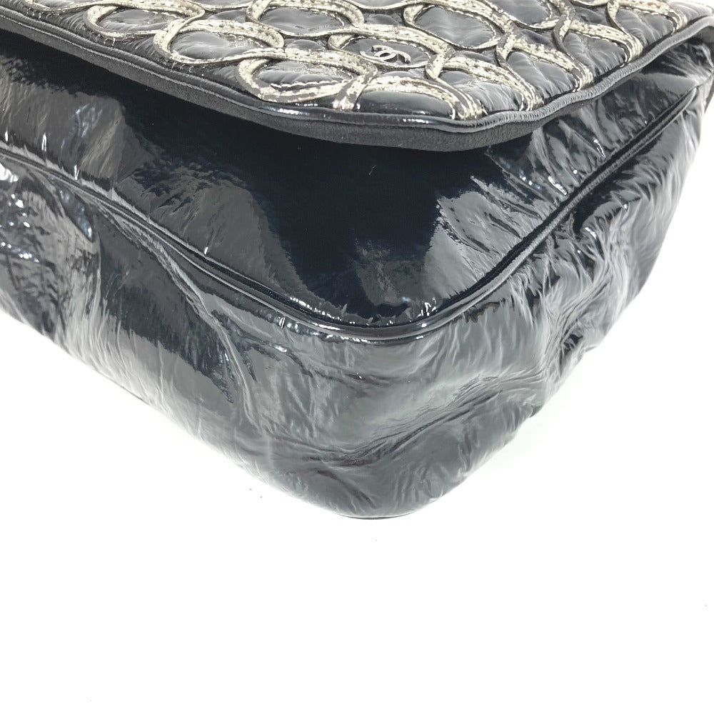 CHANEL サークルステッチ CC ココマーク ロゴ チェーンバッグ カバン 肩掛け フラップ ショルダーバッグ コーティングキャンバス レディース ブラック