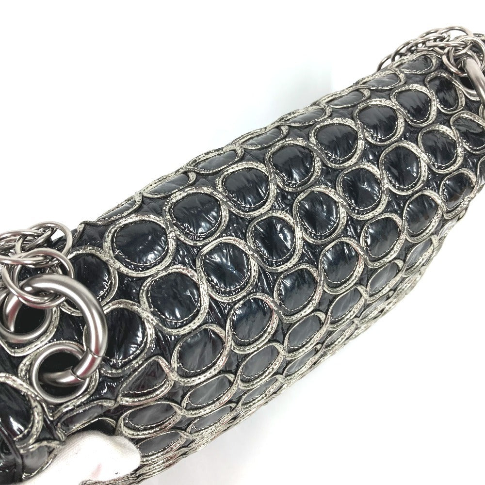 CHANEL サークルステッチ CC ココマーク ロゴ チェーンバッグ カバン 肩掛け フラップ ショルダーバッグ コーティングキャンバス レディース ブラック