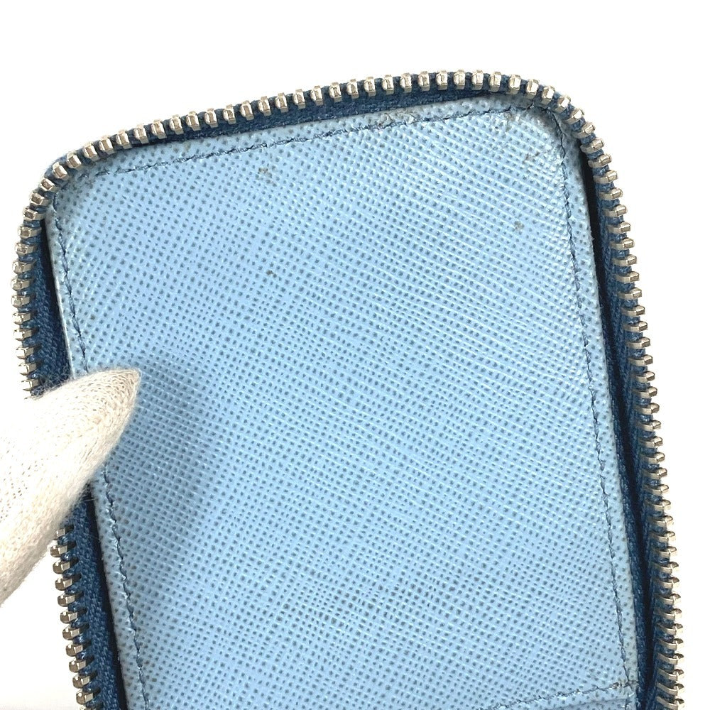 PRADA ストラップ付き ラウンドファスナー ロゴ 鍵 6P キーケース レザー ユニセックス ブルー