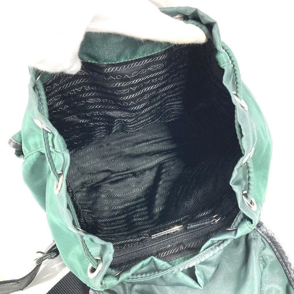 PRADA バイカラー トライアングルロゴ 三角ロゴ プレート カバン バックパック リュックサック レザー/ナイロン ユニセックス グリーン