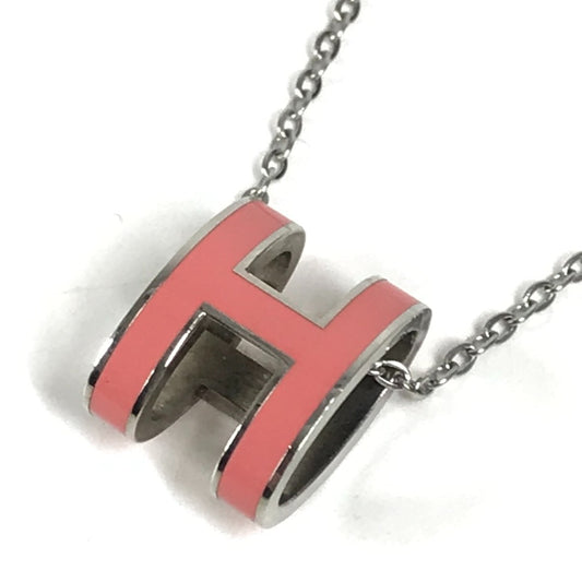 HERMES ポップアッシュ チェーンネックレス アクセサリー ジュエリー Hロゴ ネックレス メタル レディース ピンク