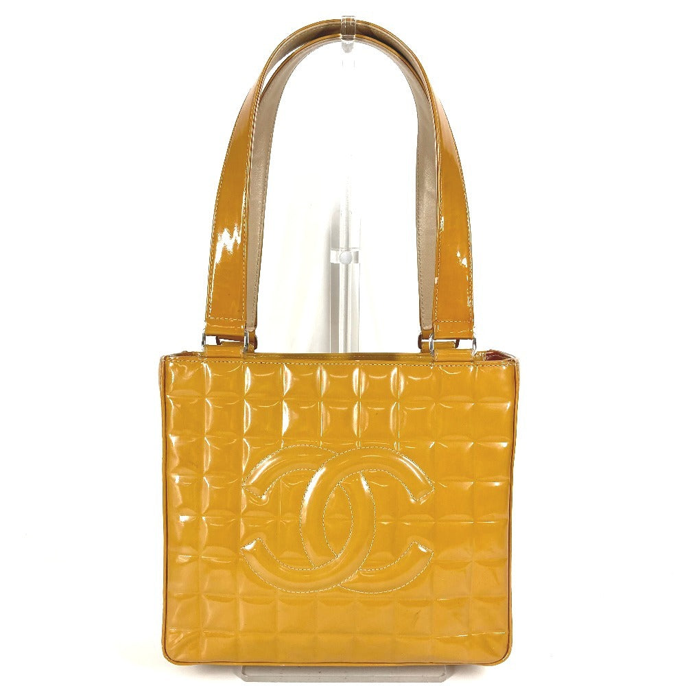 Vintage CHANEL CC Coco Mark Logo Chocolate Bar Handbag/Tote/Shoulder Bag in Patent Leather, Beige