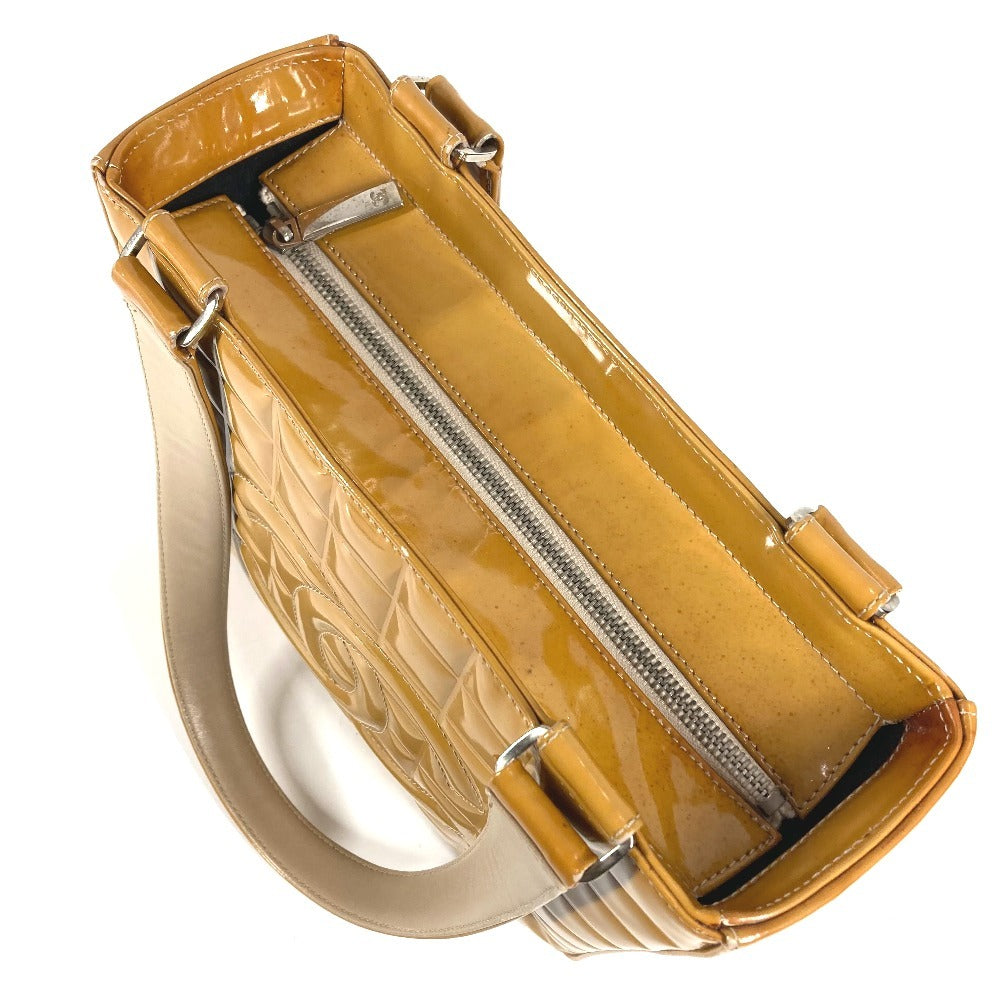 Vintage CHANEL CC Coco Mark Logo Chocolate Bar Handbag/Tote/Shoulder Bag in Patent Leather, Beige