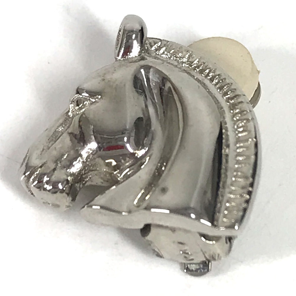 HERMES Cheval Horse Logo Earrings, Metal, Silver, for Women