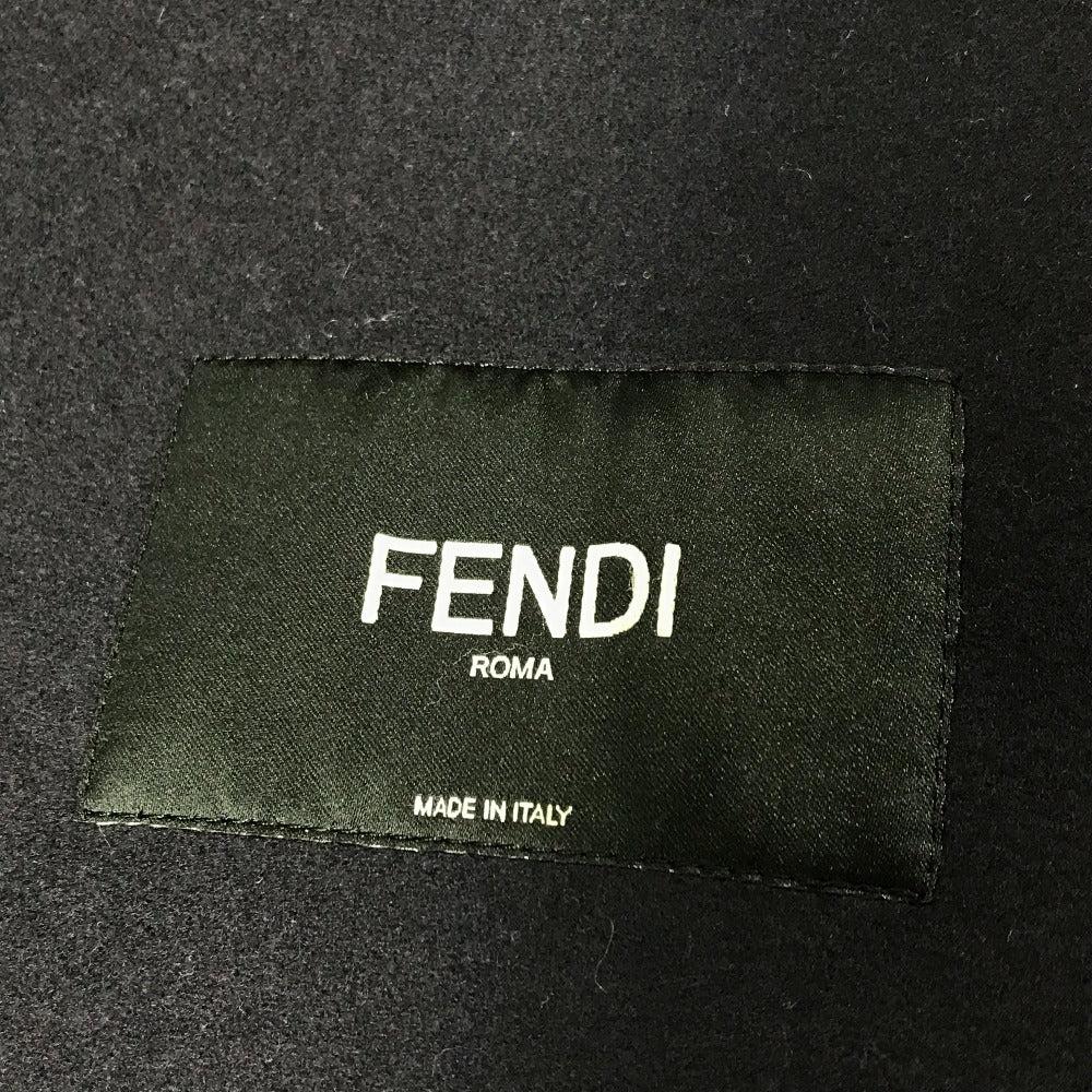 FENDI FF0209 フード付き フーディー ムートン ファー付き ポケット コート アパレル アウター 長袖 ロングコート ウール メンズ ネイビー