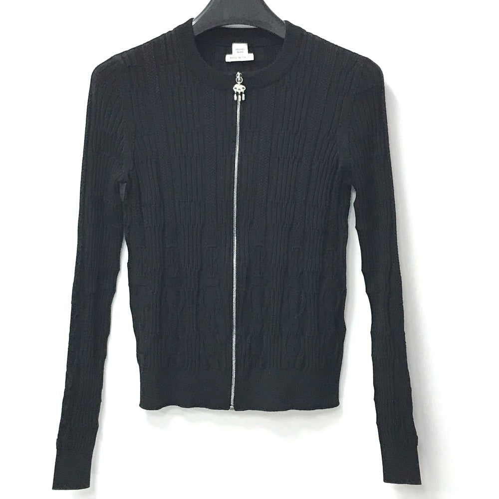 HERMES 25SS モルス ア ジュエ アパレル アウター 長袖 銜 ロゴ カーディガン シルク レディース ブラック