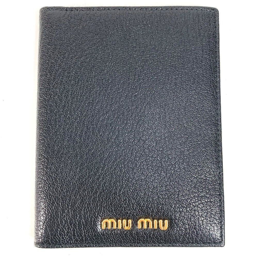 MIUMIU 5MD001 Business Card Holder, Pass Case, Logo, Bifold, Stationery, Card Case, Leather, Women's, Black