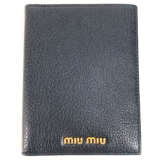 MIUMIU 5MD001 Business Card Holder, Pass Case, Logo, Bifold, Stationery, Card Case, Leather, Women's, Black