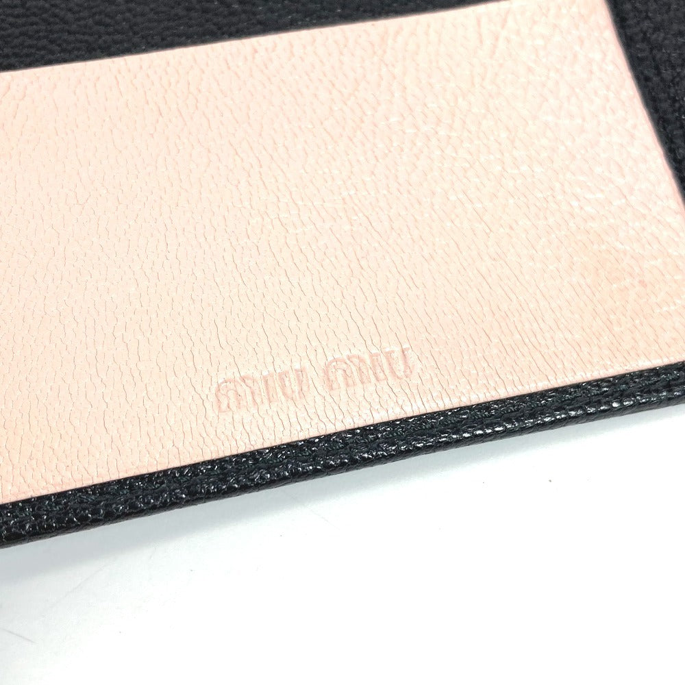 MIUMIU 5MD001 Business Card Holder, Pass Case, Logo, Bifold, Stationery, Card Case, Leather, Women's, Black