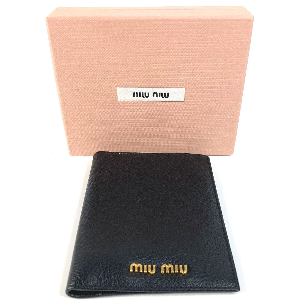 MIUMIU 5MD001 Business Card Holder, Pass Case, Logo, Bifold, Stationery, Card Case, Leather, Women's, Black