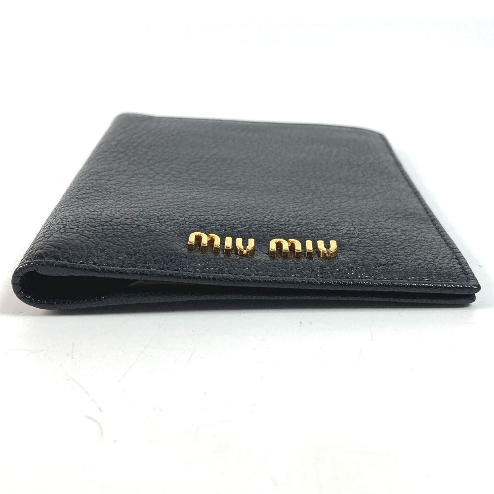 MIUMIU 5MD001 Business Card Holder, Pass Case, Logo, Bifold, Stationery, Card Case, Leather, Women's, Black