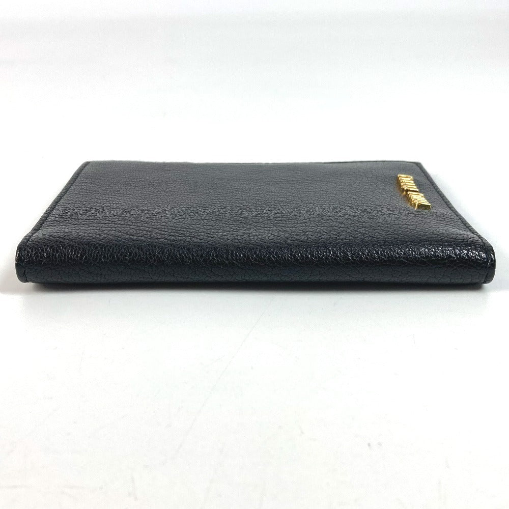 MIUMIU 5MD001 Business Card Holder, Pass Case, Logo, Bifold, Stationery, Card Case, Leather, Women's, Black