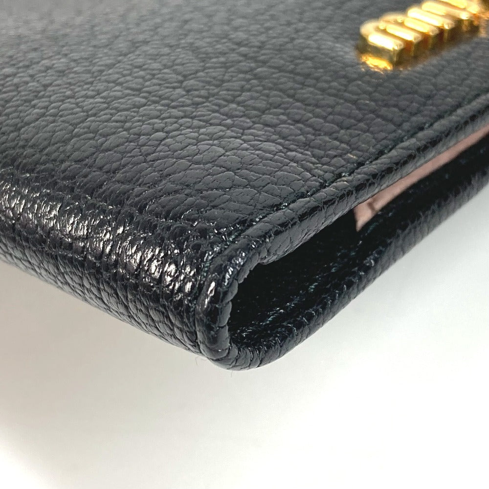 MIUMIU 5MD001 Business Card Holder, Pass Case, Logo, Bifold, Stationery, Card Case, Leather, Women's, Black