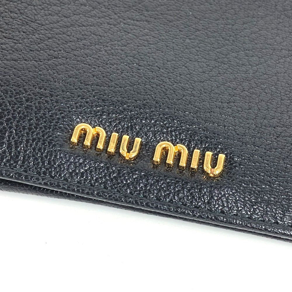 MIUMIU 5MD001 Business Card Holder, Pass Case, Logo, Bifold, Stationery, Card Case, Leather, Women's, Black