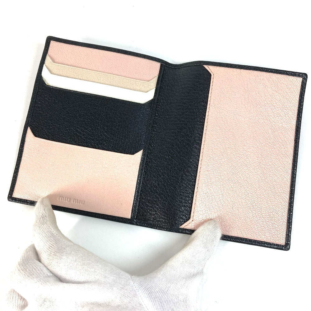 MIUMIU 5MD001 Business Card Holder, Pass Case, Logo, Bifold, Stationery, Card Case, Leather, Women's, Black