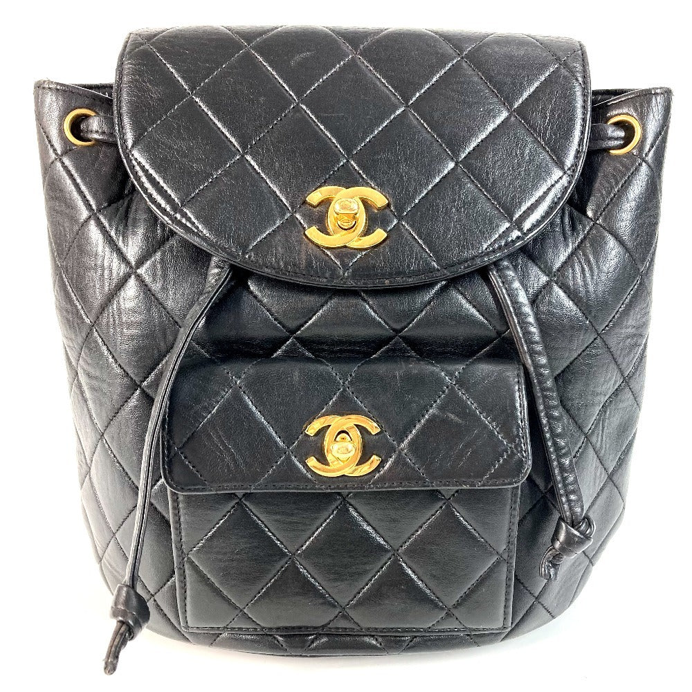 CHANEL CC Coco Mark Logo Vintage Matelasse Quilted Chain Backpack Leather Rucksack Women's Black
