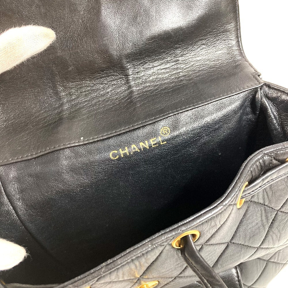 CHANEL CC Coco Mark Logo Vintage Matelasse Quilted Chain Backpack Leather Rucksack Women's Black