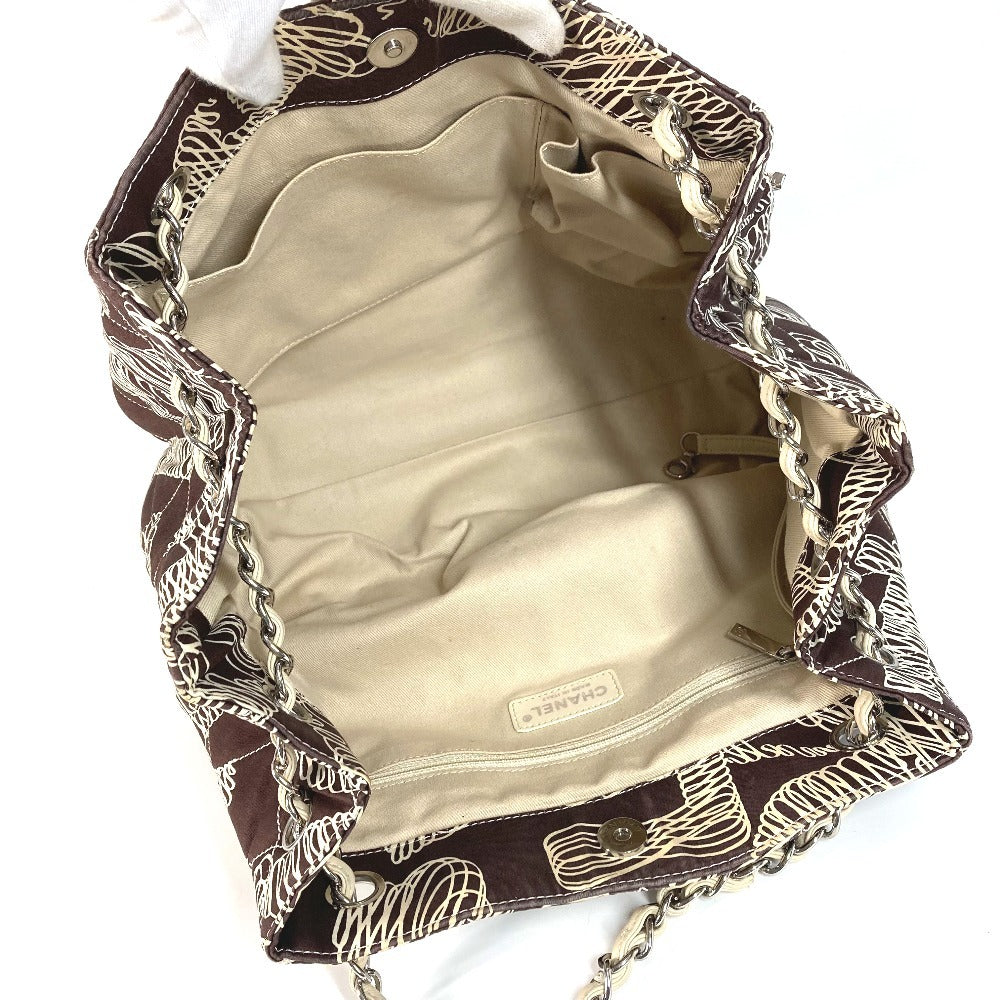 CHANEL Vintage CC Coco Mark Logo Quilted Tote Bag with Double Chain Shoulder Bag, Canvas, Women's, Brown