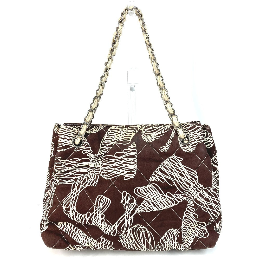 CHANEL Vintage CC Coco Mark Logo Quilted Tote Bag with Double Chain Shoulder Bag, Canvas, Women's, Brown