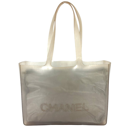 CHANEL ロゴ ポーチ付き カバン トートバッグ ビーチバッグ ショルダーバッグ ラバー ユニセックス グレー