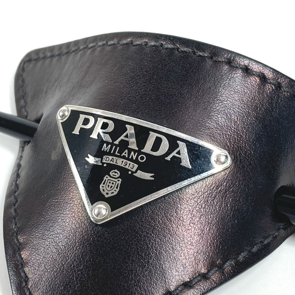 PRADA ヘアアクセサリー ロゴ かんざし ヘアピック トライアングルロゴ 三角ロゴ プレート ヘアピン レザー レディース ブラック