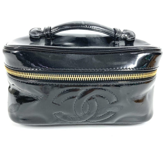 CHANEL モノグラム バニティバッグ CC ココマーク ロゴ カバン ハンドバッグ ハンドバッグ エナメル レディース ブラック