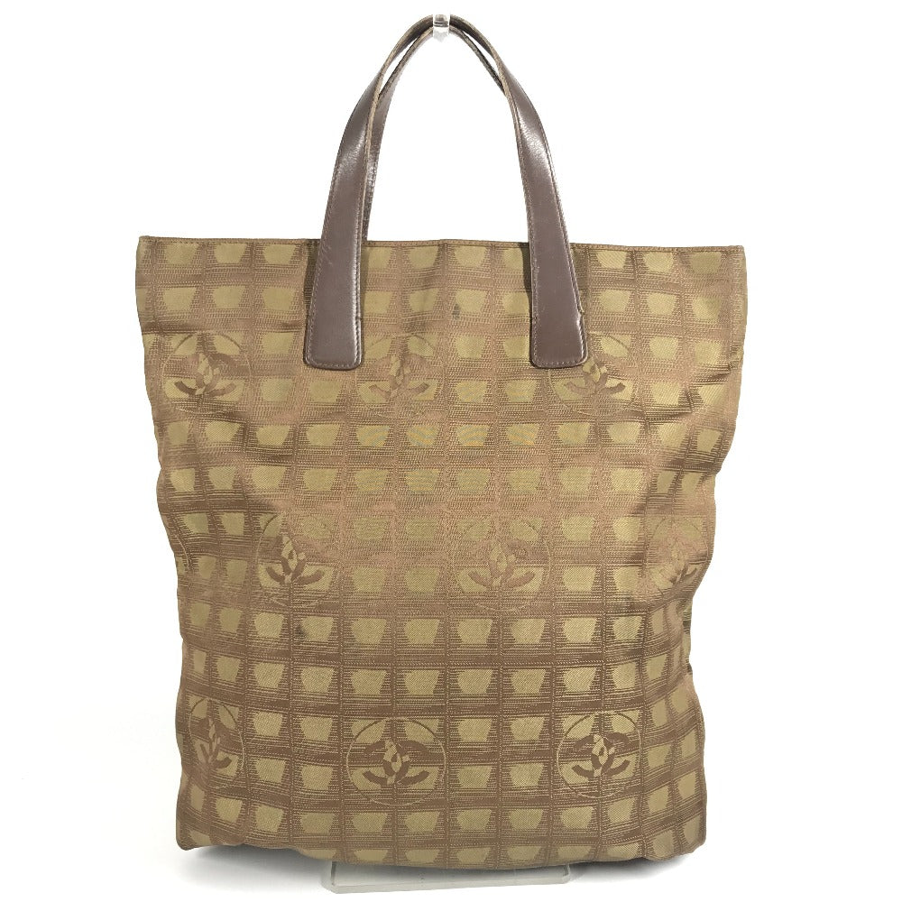 CHANEL ニュートラベルライン フラット トートバッグ フラットショッパー カバン 縦型トート ハンドバッグ ナイロン/レザー ユニセックス カーキ