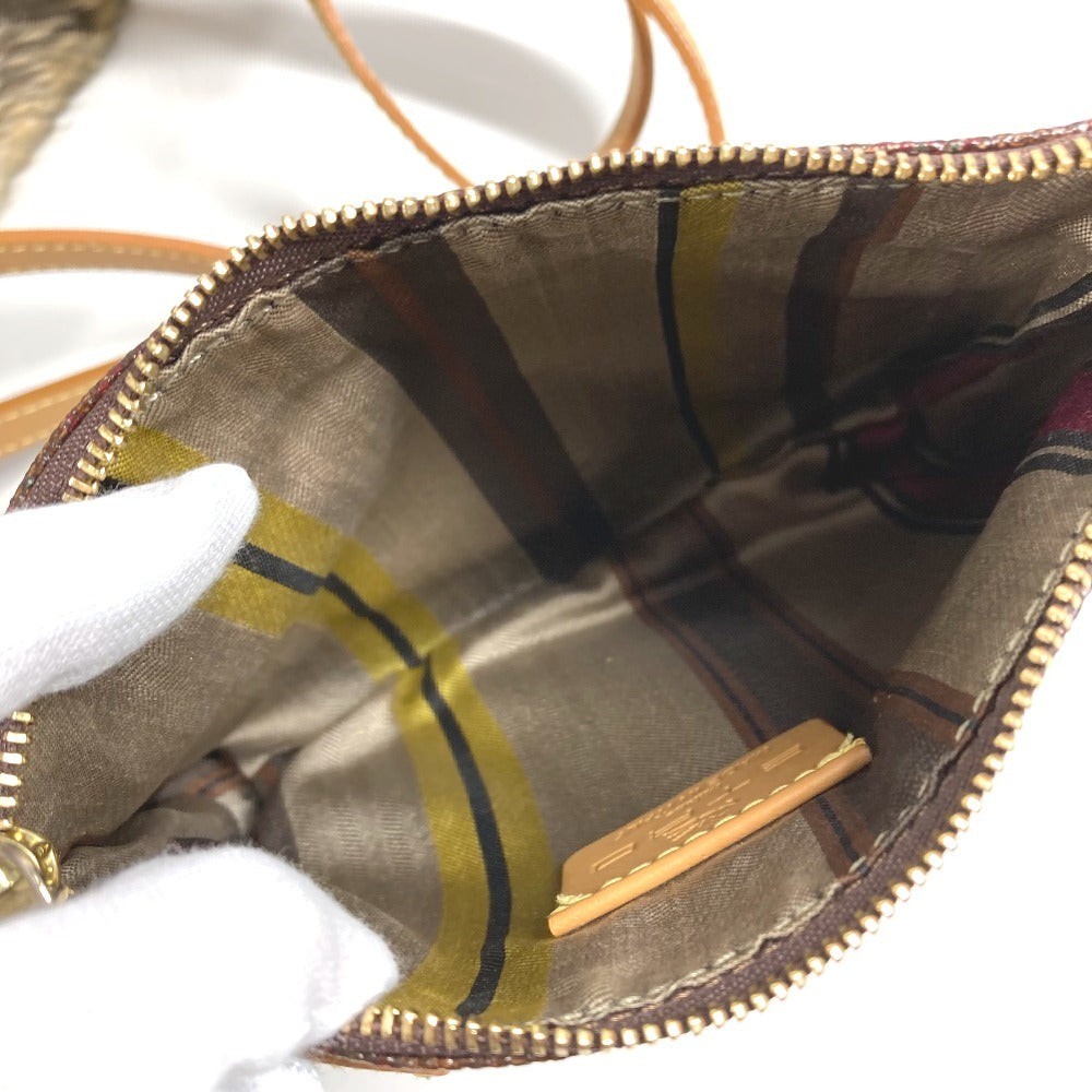 ETRO ポーチ付き ペイズリー柄 ロゴ ファー カバン トートバッグ 肩掛け ショルダーバッグ PVC/レザー レディース ブラウン
