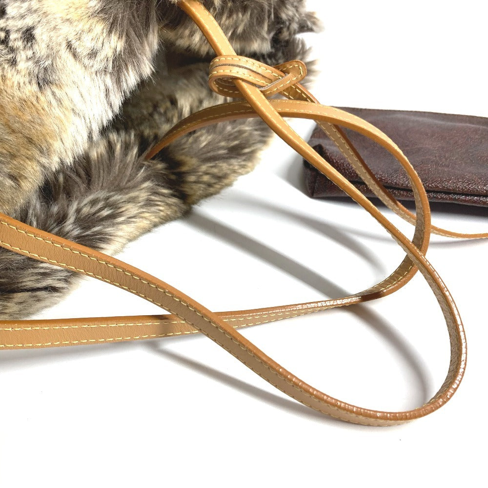 ETRO ポーチ付き ペイズリー柄 ロゴ ファー カバン トートバッグ 肩掛け ショルダーバッグ PVC/レザー レディース ブラウン