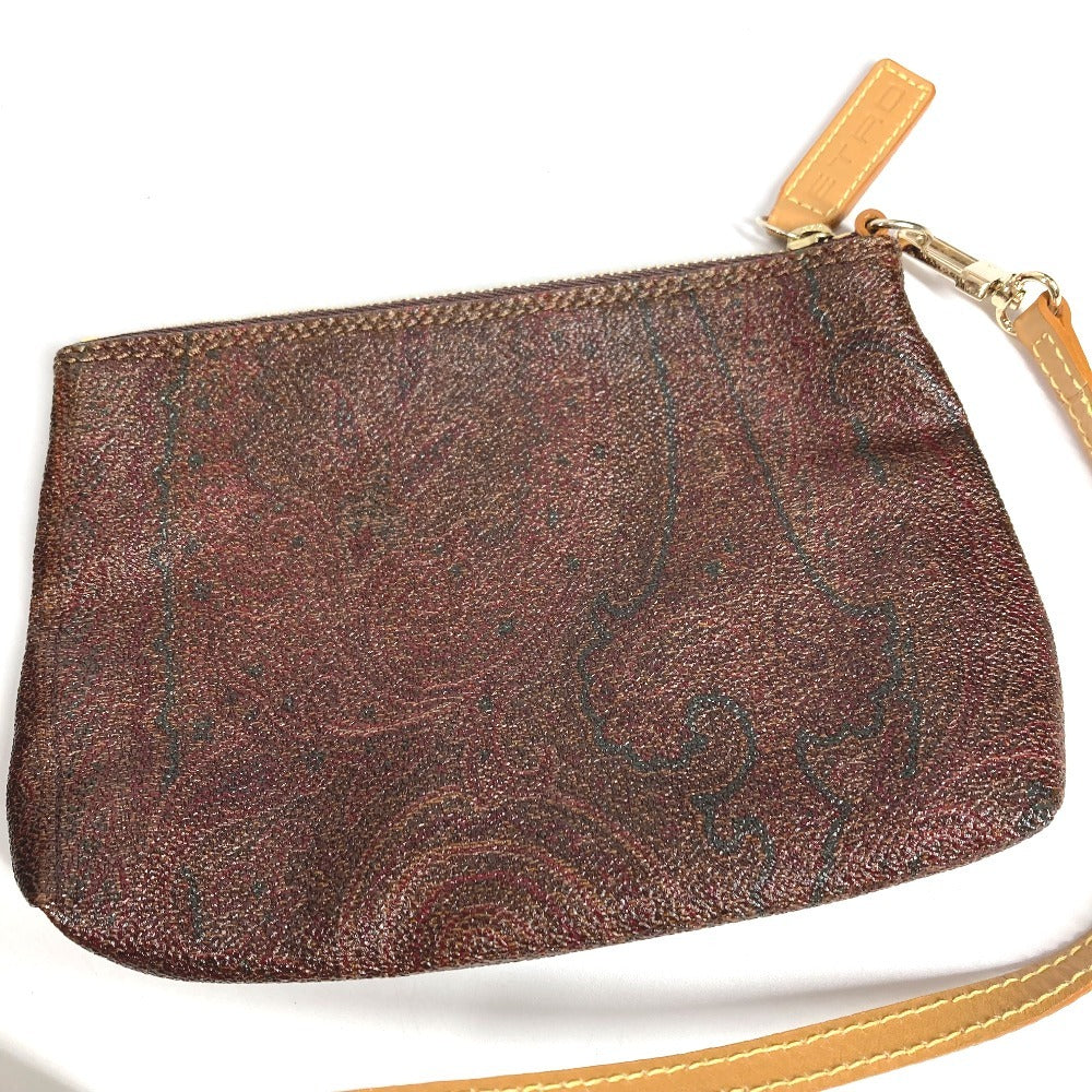 ETRO ポーチ付き ペイズリー柄 ロゴ ファー カバン トートバッグ 肩掛け ショルダーバッグ PVC/レザー レディース ブラウン
