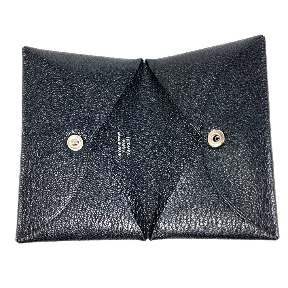 HERMES パスケース 小銭入れ 財布 カルヴィ シルバー金具 小物 二つ折り カードケース 名刺入れ コインケース シェーブル ユニセックス ブラック