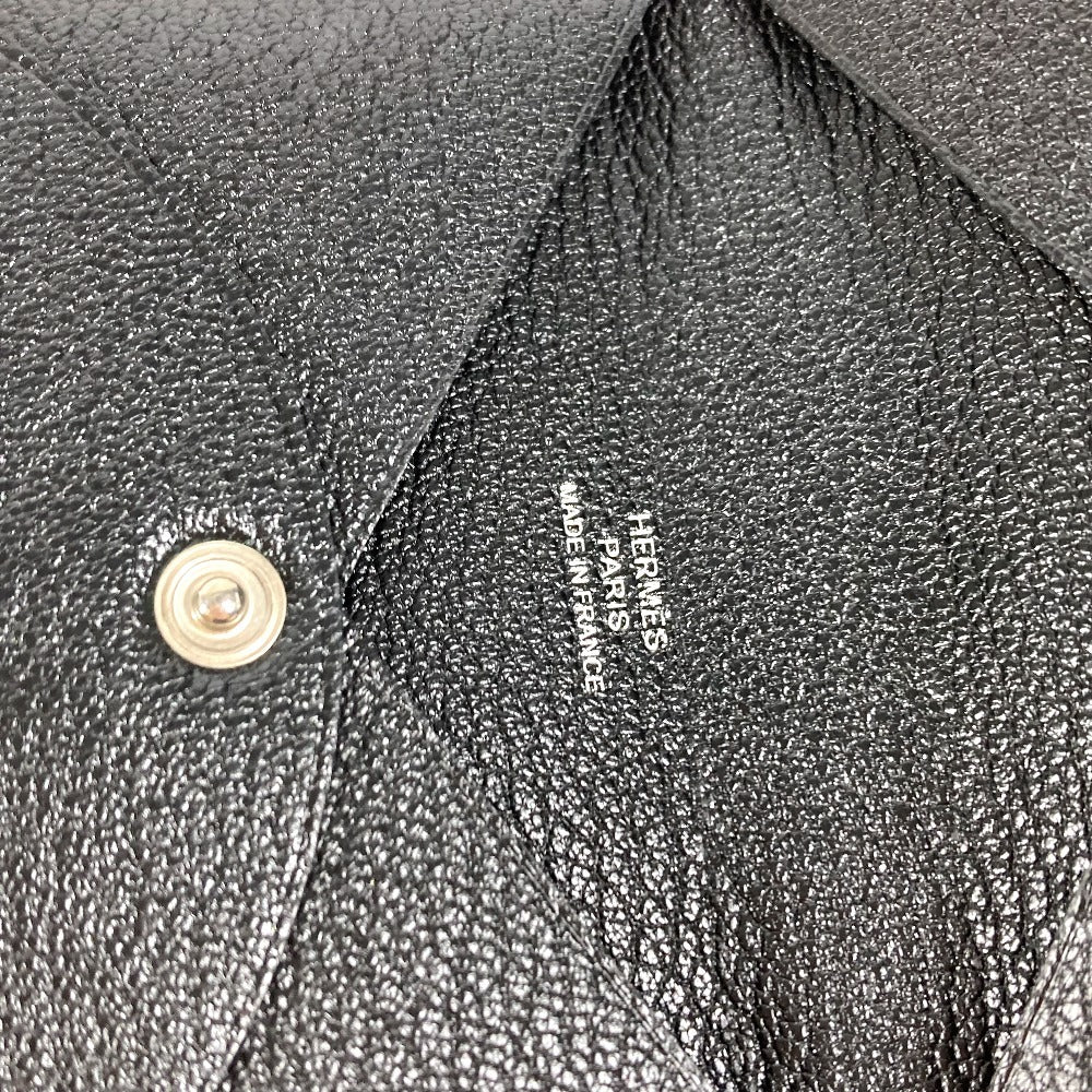 HERMES パスケース 小銭入れ 財布 カルヴィ シルバー金具 小物 二つ折り カードケース 名刺入れ コインケース シェーブル ユニセックス ブラック