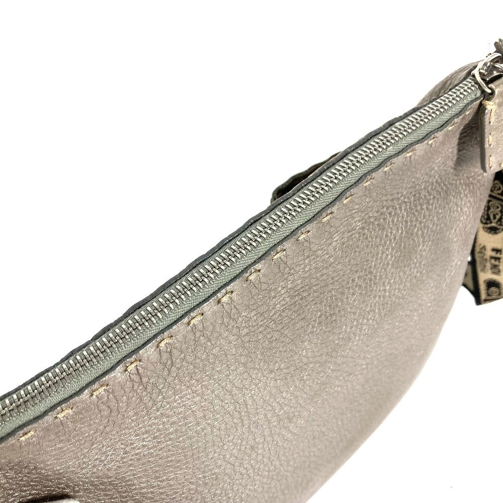 FENDI 8BT109 Selleria Logo Crossbody Shoulder Bag in Silver-Gray Leather, Unisex