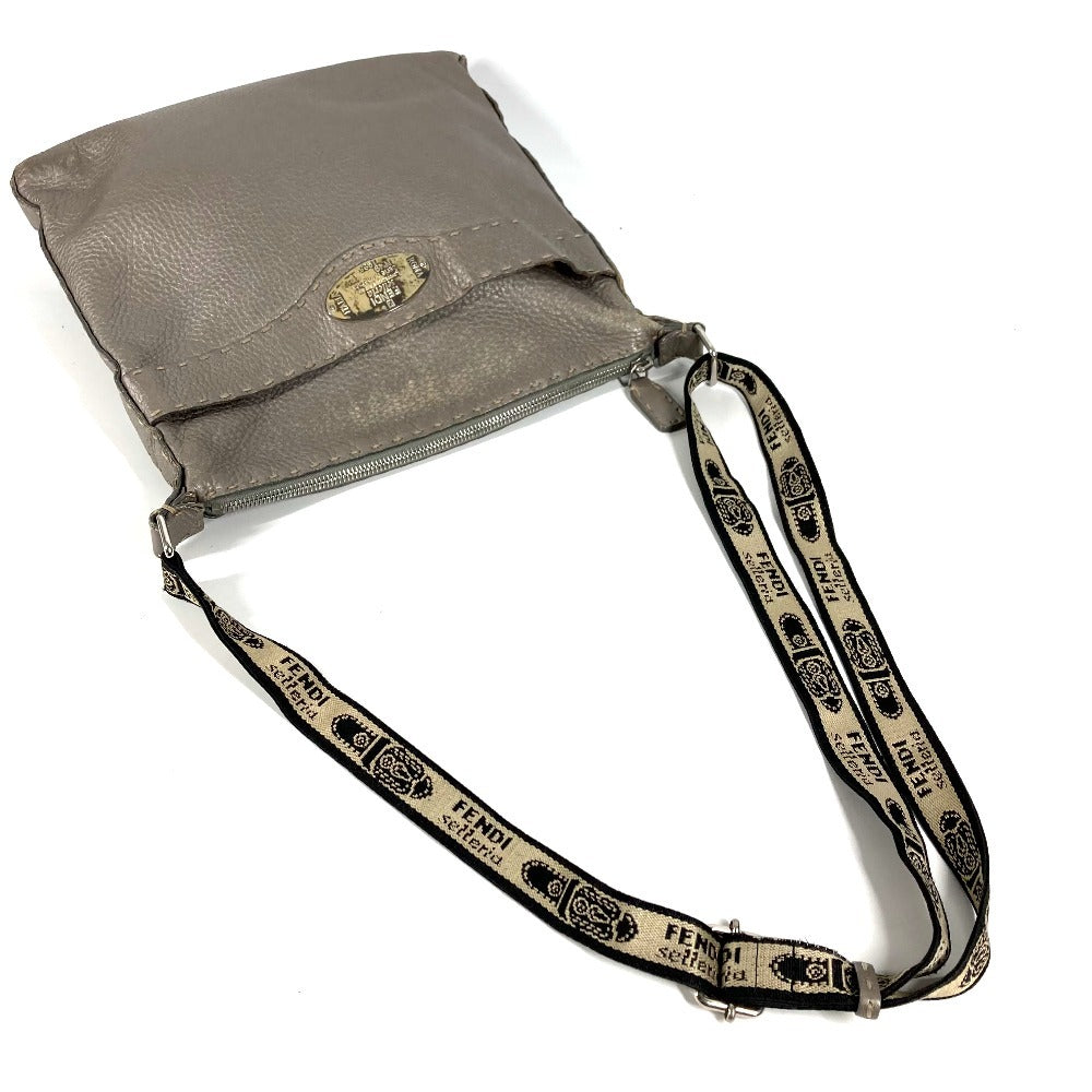 FENDI 8BT109 Selleria Logo Crossbody Shoulder Bag in Silver-Gray Leather, Unisex