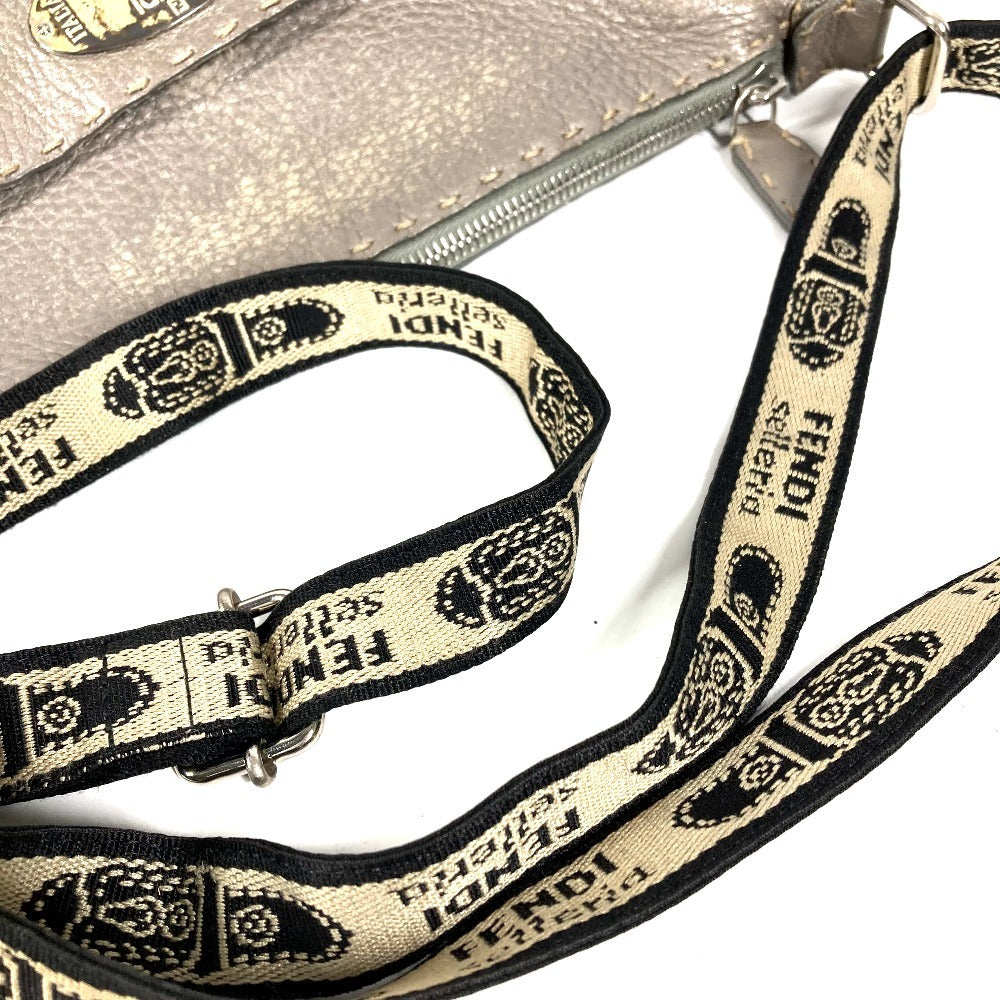 FENDI 8BT109 Selleria Logo Crossbody Shoulder Bag in Silver-Gray Leather, Unisex