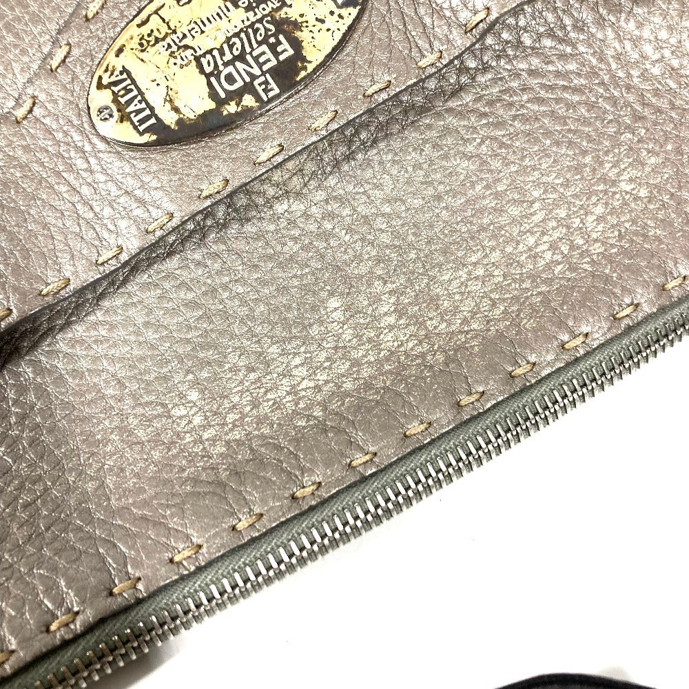 FENDI 8BT109 Selleria Logo Crossbody Shoulder Bag in Silver-Gray Leather, Unisex