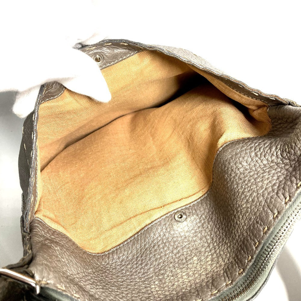 FENDI 8BT109 Selleria Logo Crossbody Shoulder Bag in Silver-Gray Leather, Unisex