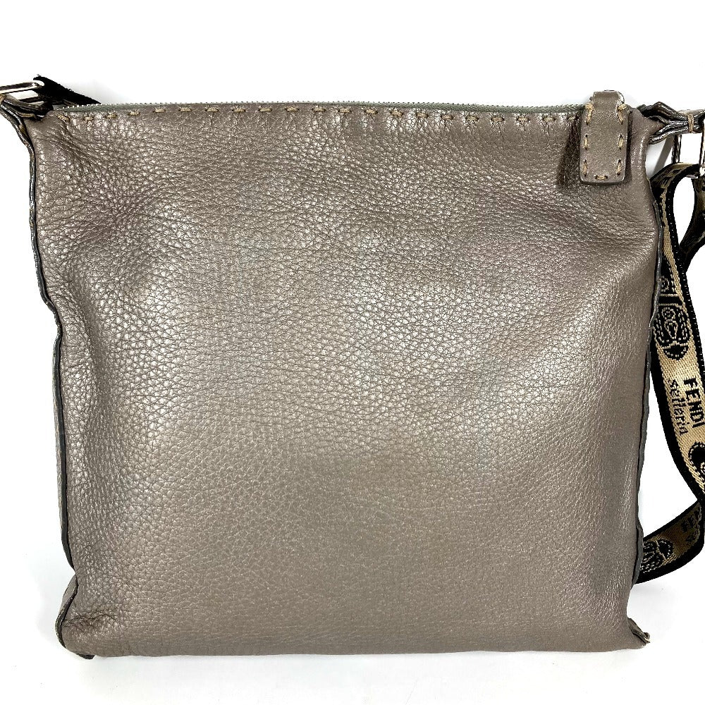 FENDI 8BT109 Selleria Logo Crossbody Shoulder Bag in Silver-Gray Leather, Unisex