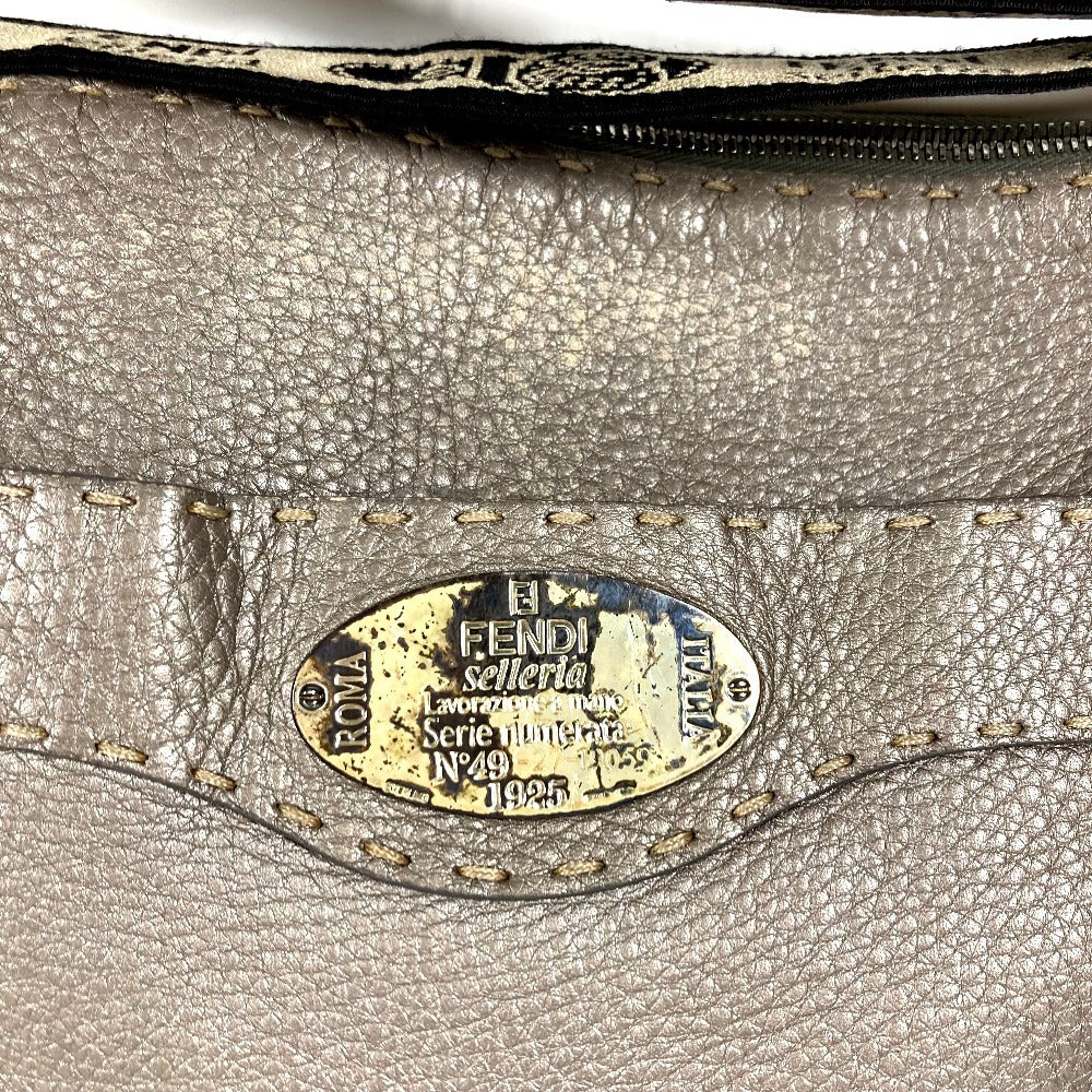 FENDI 8BT109 Selleria Logo Crossbody Shoulder Bag in Silver-Gray Leather, Unisex