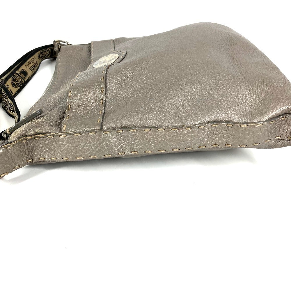FENDI 8BT109 Selleria Logo Crossbody Shoulder Bag in Silver-Gray Leather, Unisex