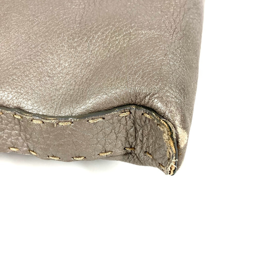 FENDI 8BT109 Selleria Logo Crossbody Shoulder Bag in Silver-Gray Leather, Unisex
