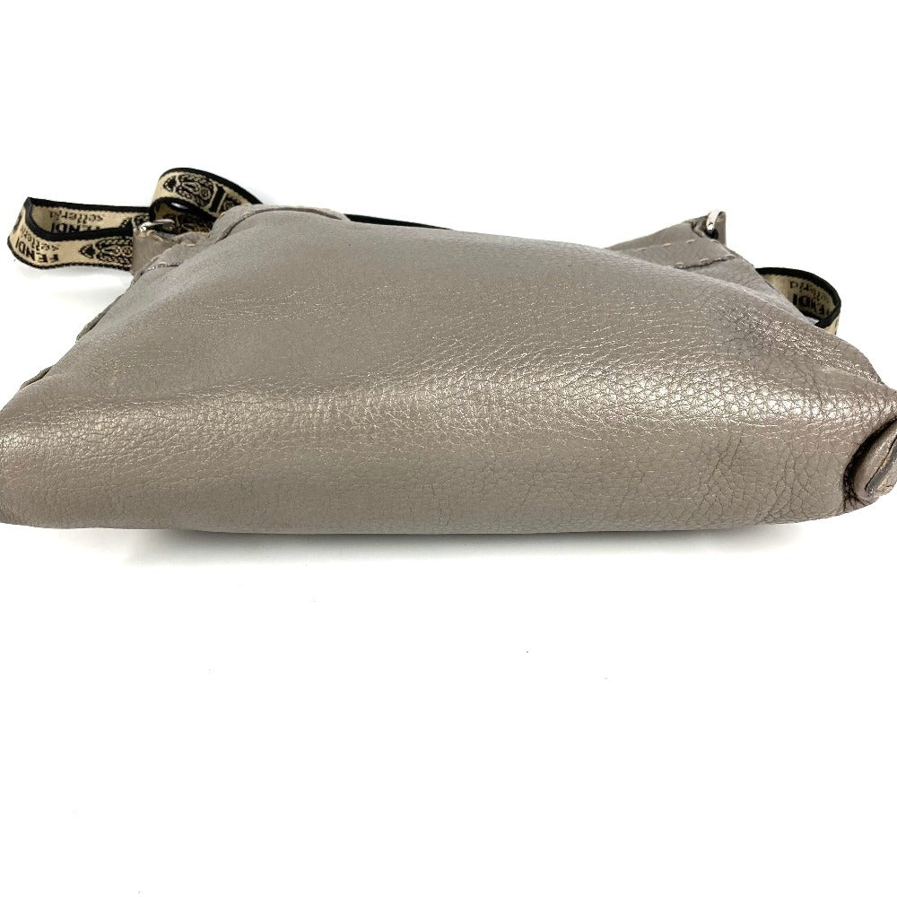 FENDI 8BT109 Selleria Logo Crossbody Shoulder Bag in Silver-Gray Leather, Unisex