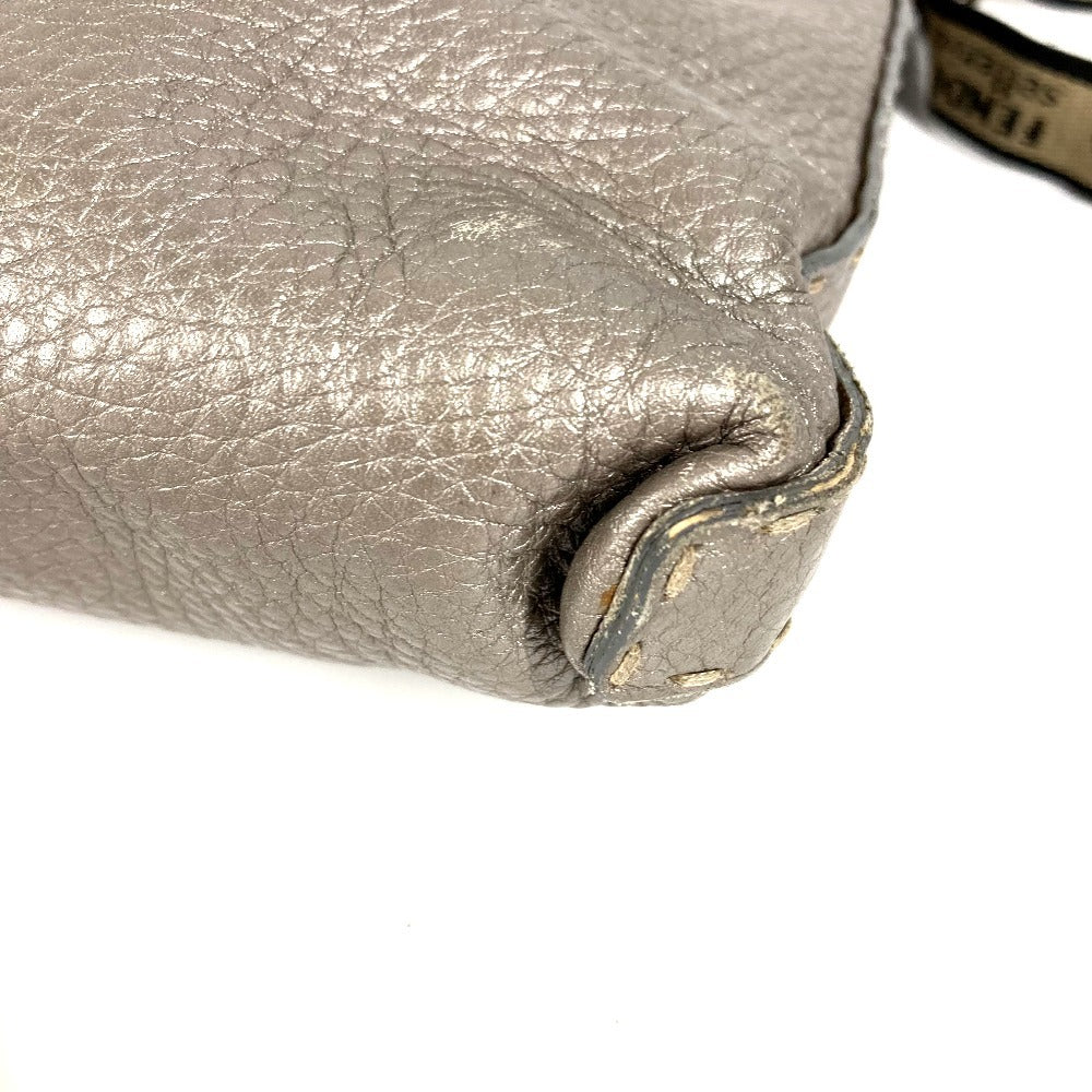 FENDI 8BT109 Selleria Logo Crossbody Shoulder Bag in Silver-Gray Leather, Unisex