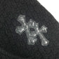 CHROME HEARTS Men's Black Long Sleeve Hoodie with Cross Patch and Leather Tag, Cashmere Knit
