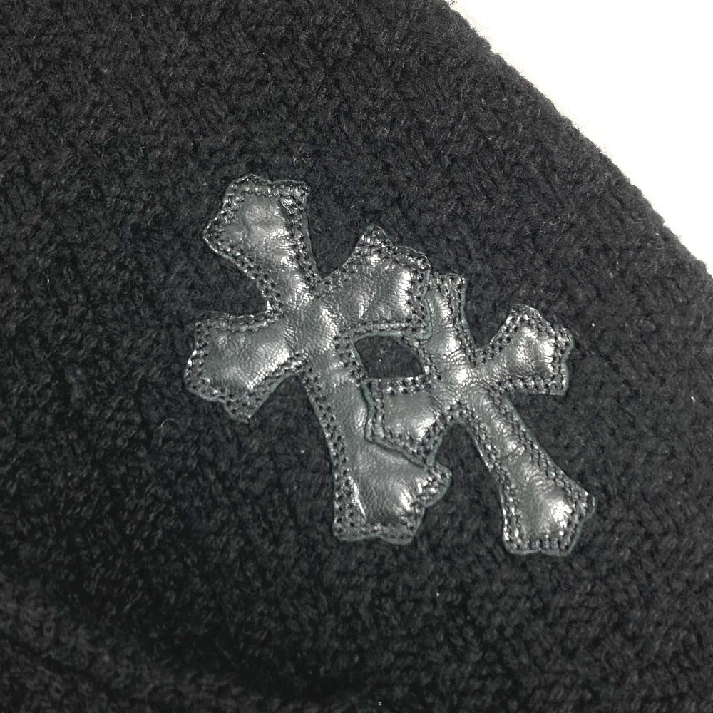 CHROME HEARTS Men's Black Long Sleeve Hoodie with Cross Patch and Leather Tag, Cashmere Knit