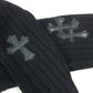 CHROME HEARTS Men's Black Long Sleeve Hoodie with Cross Patch and Leather Tag, Cashmere Knit