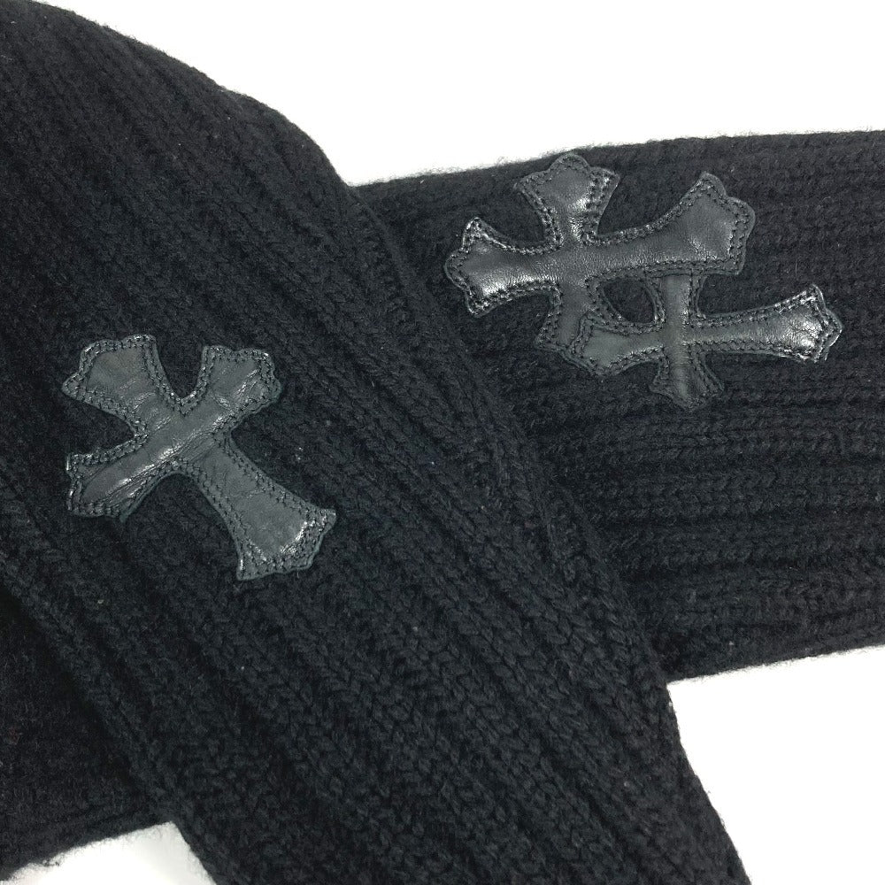 CHROME HEARTS Men's Black Long Sleeve Hoodie with Cross Patch and Leather Tag, Cashmere Knit